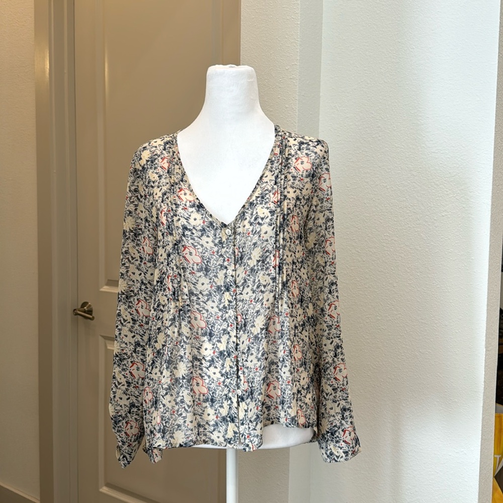 ANTHROPOLOGIE PINS AND NEEDLES Multi Print Long Sleeve Shirt Blouse size small